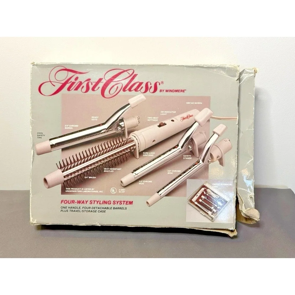 Vtg First Class by Windmere Hair STYLING SYSTEM Curling Iron 4 Barrels Case